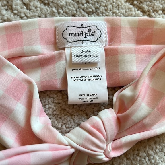 Mud pie pink and white gingham waterproof baby girl headband - Picture 5 of 12